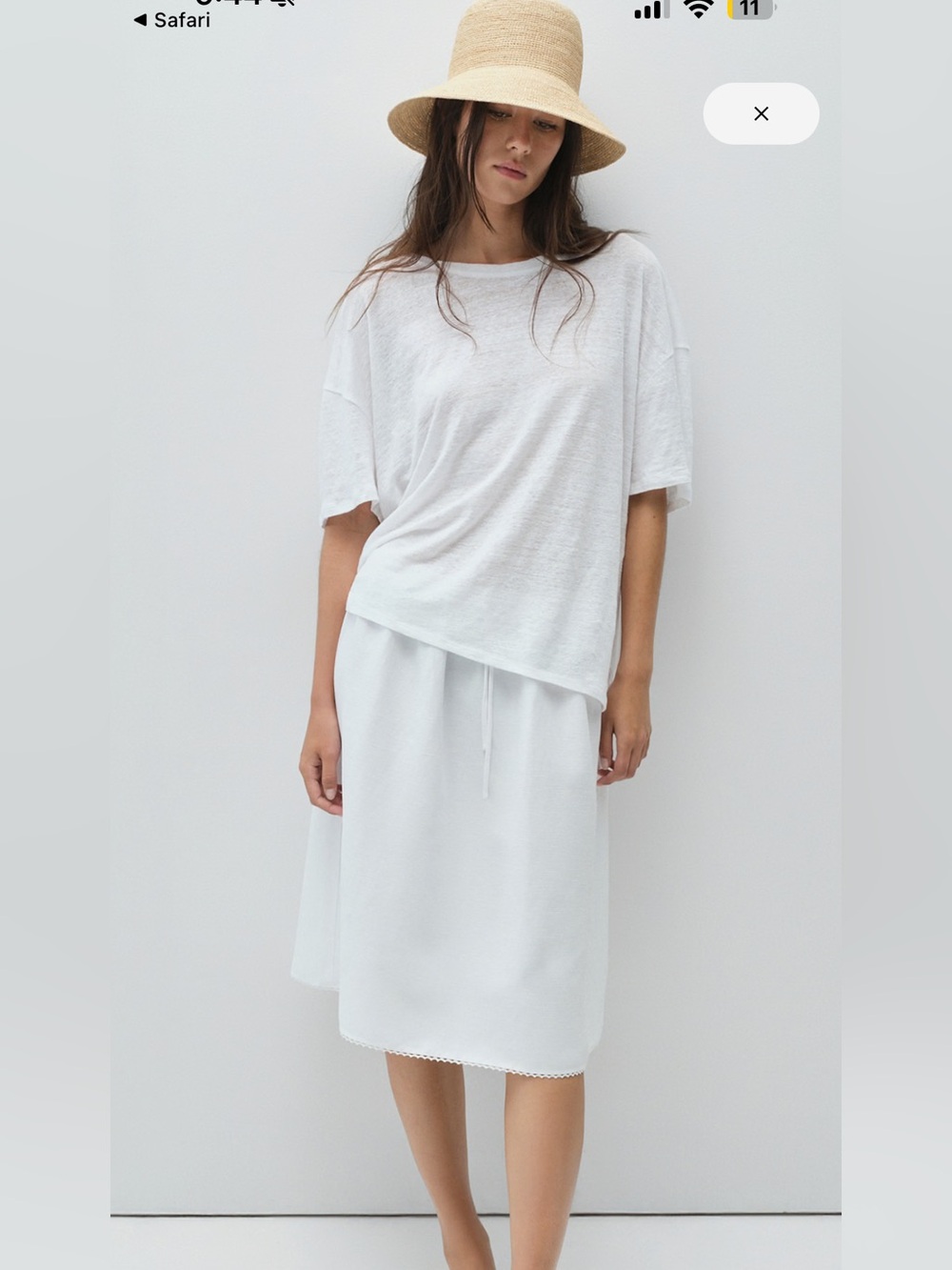 Aritzia Linen Midi Skirt with Drawstring Waist